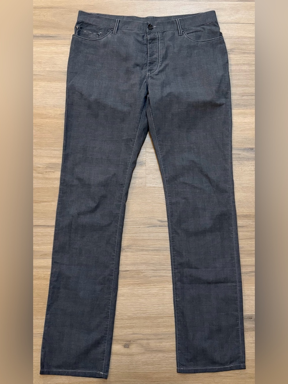 John Varvatos Pants Mens 36 x 35.5 Gray Plaid Skull Rivet Pick Stitch 5 Pocket